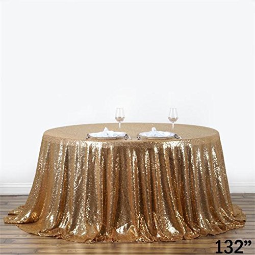 Balsacircle 132-Inch Gold Sequin Round Tablecloth For Wedding Party Cake Dessert Events Table Linens